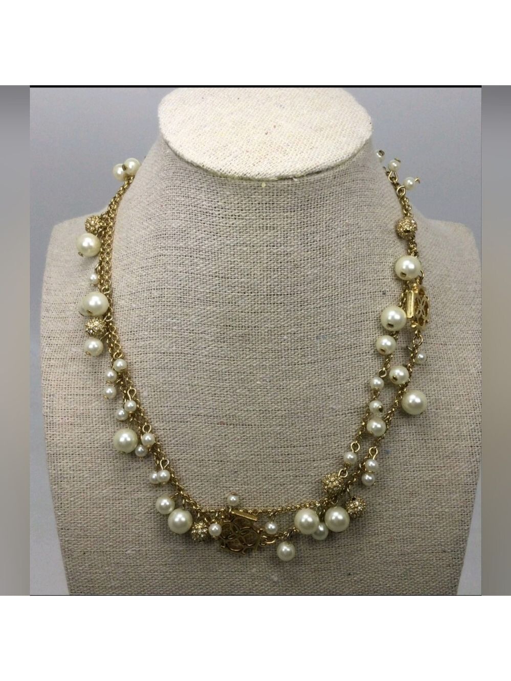 Ann Taylor Faux Pearl & Rhinestone Necklace 31"